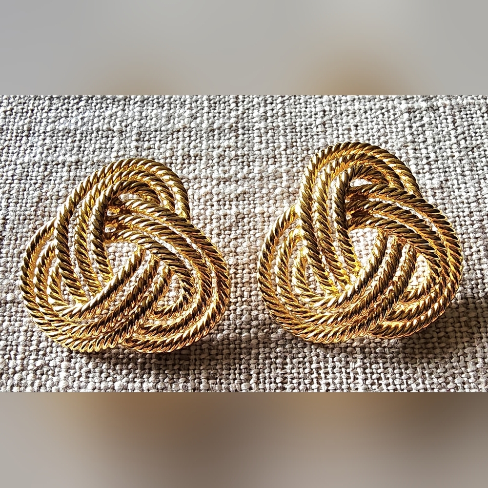 Vintage Napier Large Swirl Knot Gold -Tone Post Back Earrings. 1990's